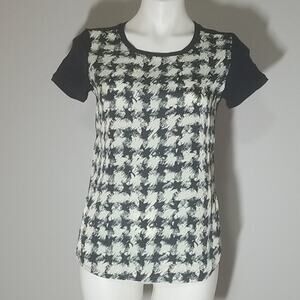 NWT J. Crew Factory Geometric Houndstooth Print Short Sleeve Tee Navy XS